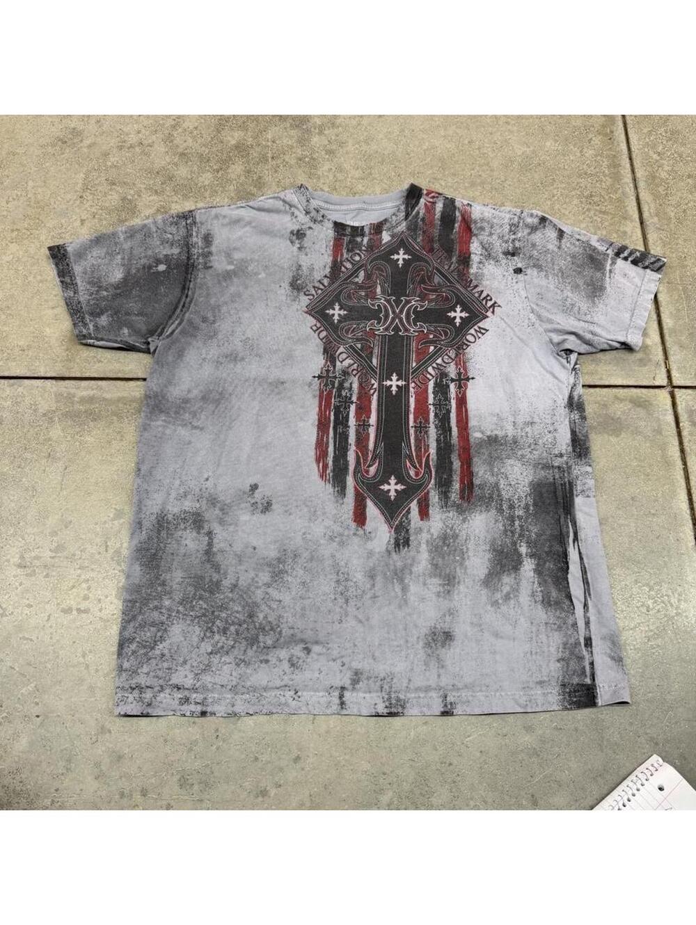 vintage xtreme couture grey and black cross live free shirt size xxl